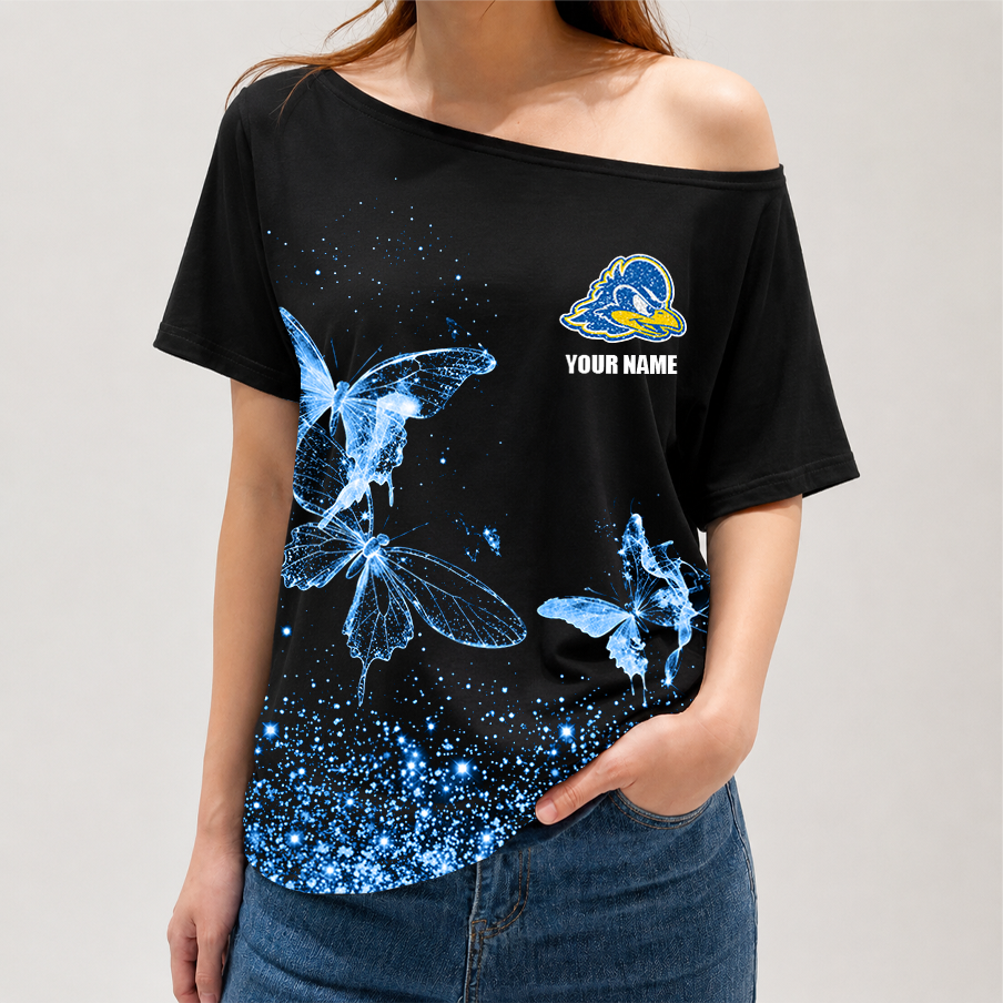 [FAN FAVORITE] NEW CUSTOMIZED NCAA CFH14 DFH DELAWARE FIGHTIN' BLUE HENS OFF-SHOULDER SHIRT