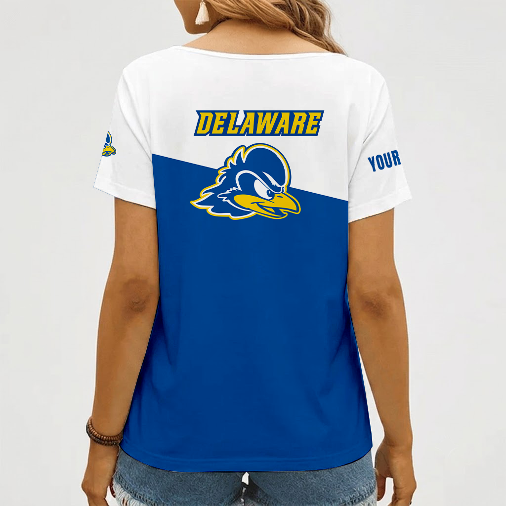 [FAN FAVORITE] NEW CUSTOMIZED NCAA CFH14 DFH DELAWARE FIGHTIN' BLUE HENS V-NECK FEMALE SHIRT