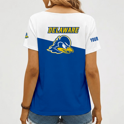 [FAN FAVORITE] NEW CUSTOMIZED NCAA CFH14 DFH DELAWARE FIGHTIN' BLUE HENS V-NECK FEMALE SHIRT