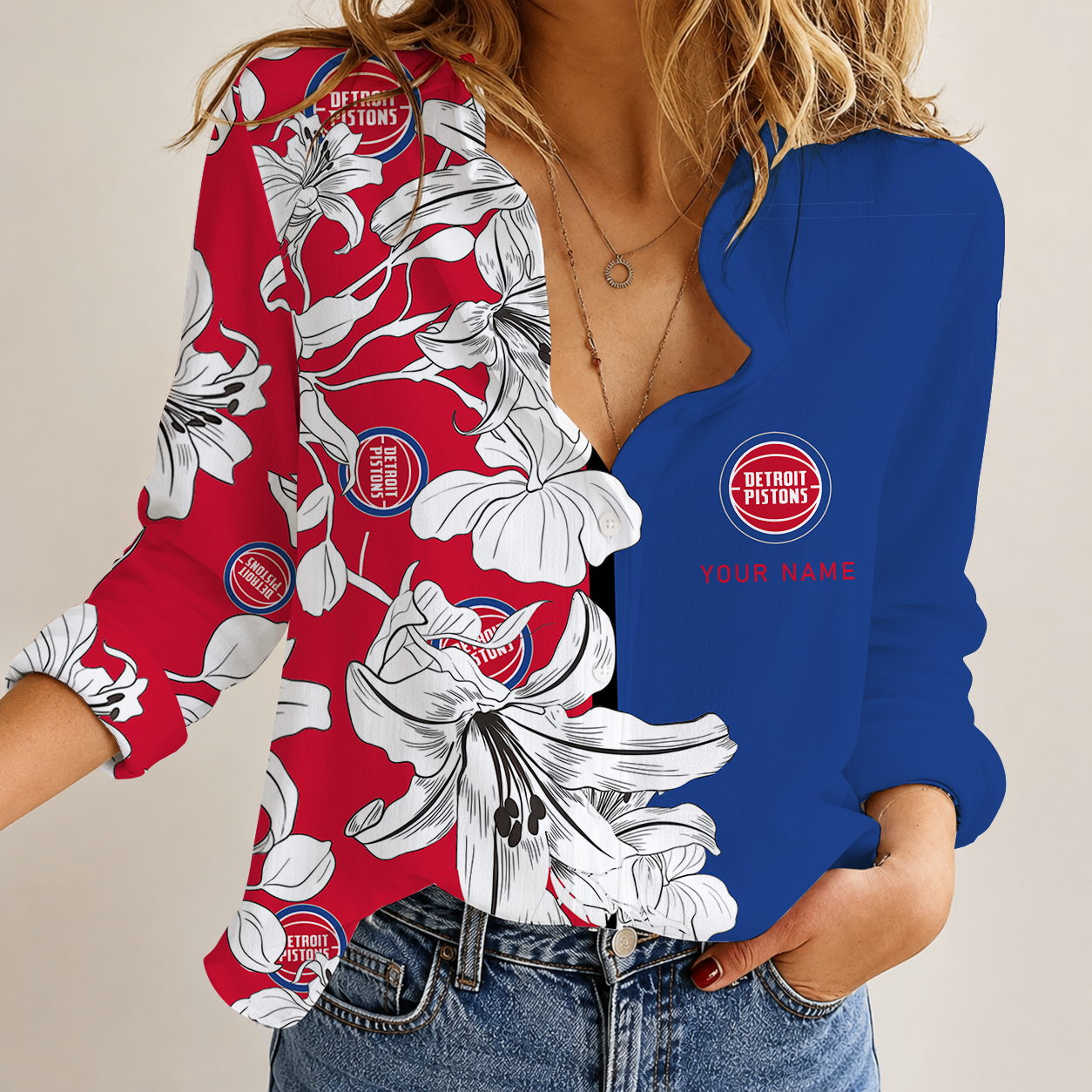 [HOT DEAL] NEW CUSTOMIZED NBA14 DPI DETROIT PISTONS WOMEN CASUAL SHIRT FOR FAN
