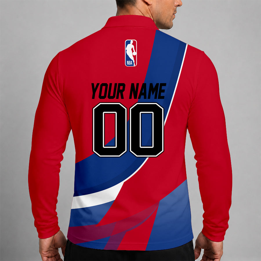 [HOT DEAL] NEW CUSTOMIZED NBA14 DPI DETROIT PISTONS MEN LONG SLEEVE POLO