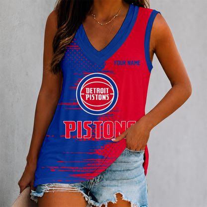 FINAL SALE - NEW CUSTOMIZED NBA14 DPI DETROIT PISTONS WOMEN'S V-NECK TANK TOP
