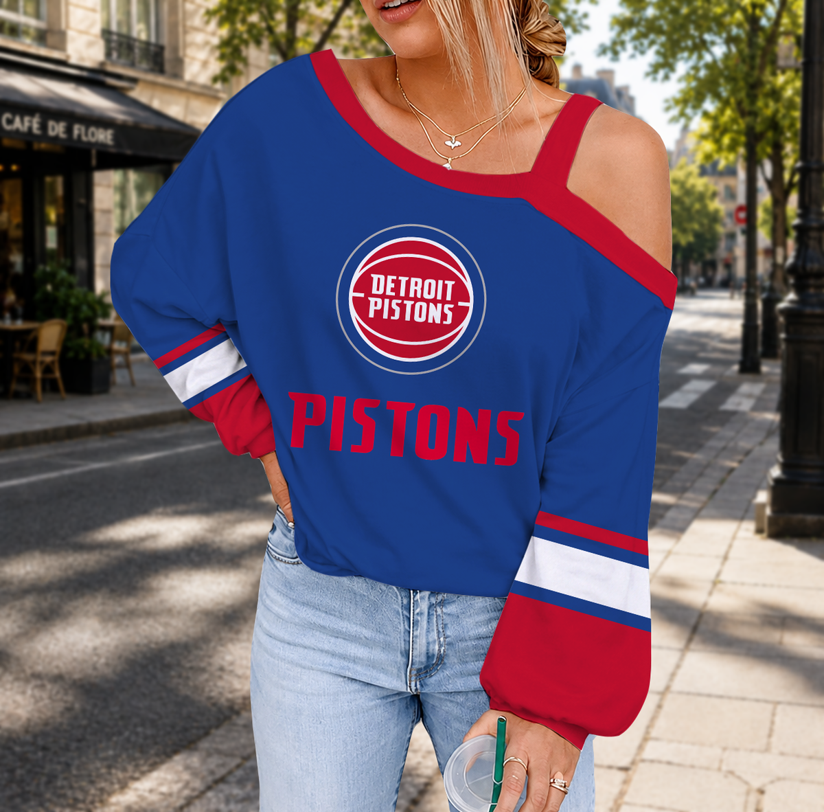 LIMITED EDITION - NEW CUSTOMIZED NBA14 DPI DETROIT PISTONS DROP SHOULDER SWEATSHIRT