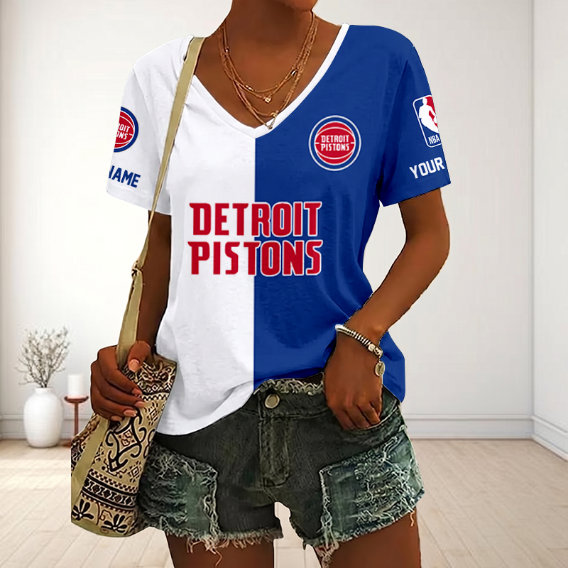 LIMITED EDITION - NEW CUSTOMIZED NBA14 DPI DETROIT PISTONS V-NECK FEMALE SHIRT