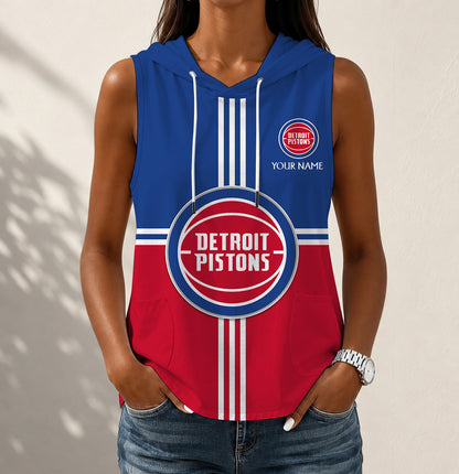 LIMITED EDITION - NEW CUSTOMIZED NBA14 DPI DETROIT PISTONS WOMEN'S SLEEVELESS HOODED POCKET TANK TOP