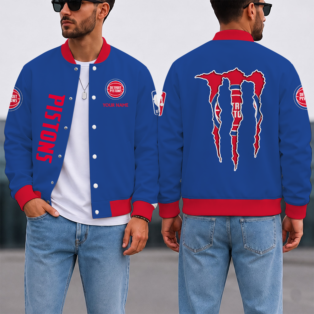 LIMITED EDITION - NEW CUSTOMIZED NBA14 DPI DETROIT PISTONS BASEBALL JACKET, SATIN VARSITY JACKET