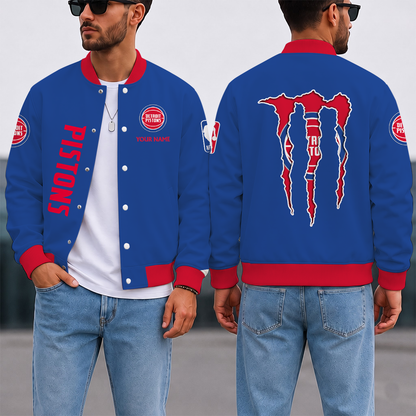 LIMITED EDITION - NEW CUSTOMIZED NBA14 DPI DETROIT PISTONS BASEBALL JACKET, SATIN VARSITY JACKET