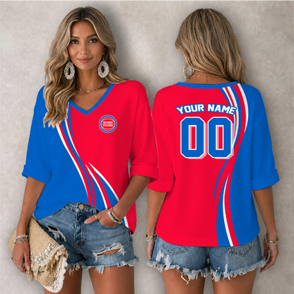 LIMITED EDITION - NEW CUSTOMIZED NBA14 DPI DETROIT PISTONS WOMEN'S HEART V-NECK LONG SLEEVE SHIRT