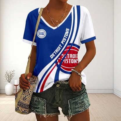 LIMITED EDITION - NEW CUSTOMIZED NBA14 DPI DETROIT PISTONS V-NECK FEMALE SHIRT