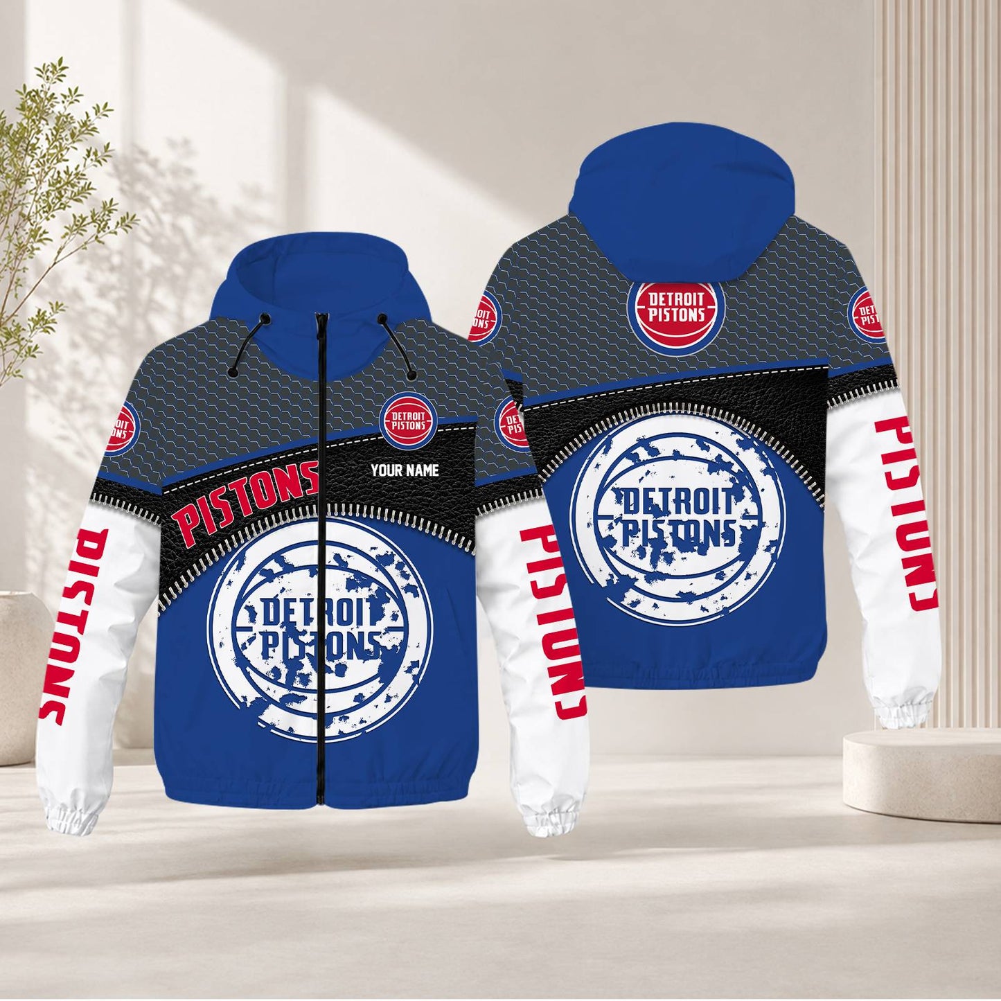 LIMITED EDITION - NEW CUSTOMIZED NBA14 DPI DETROIT PISTONS WINDBREAKER JACKET