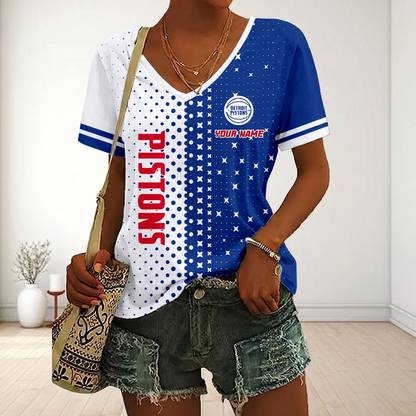 LIMITED EDITION - NEW CUSTOMIZED NBA14 DPI DETROIT PISTONS V-NECK FEMALE SHIRT