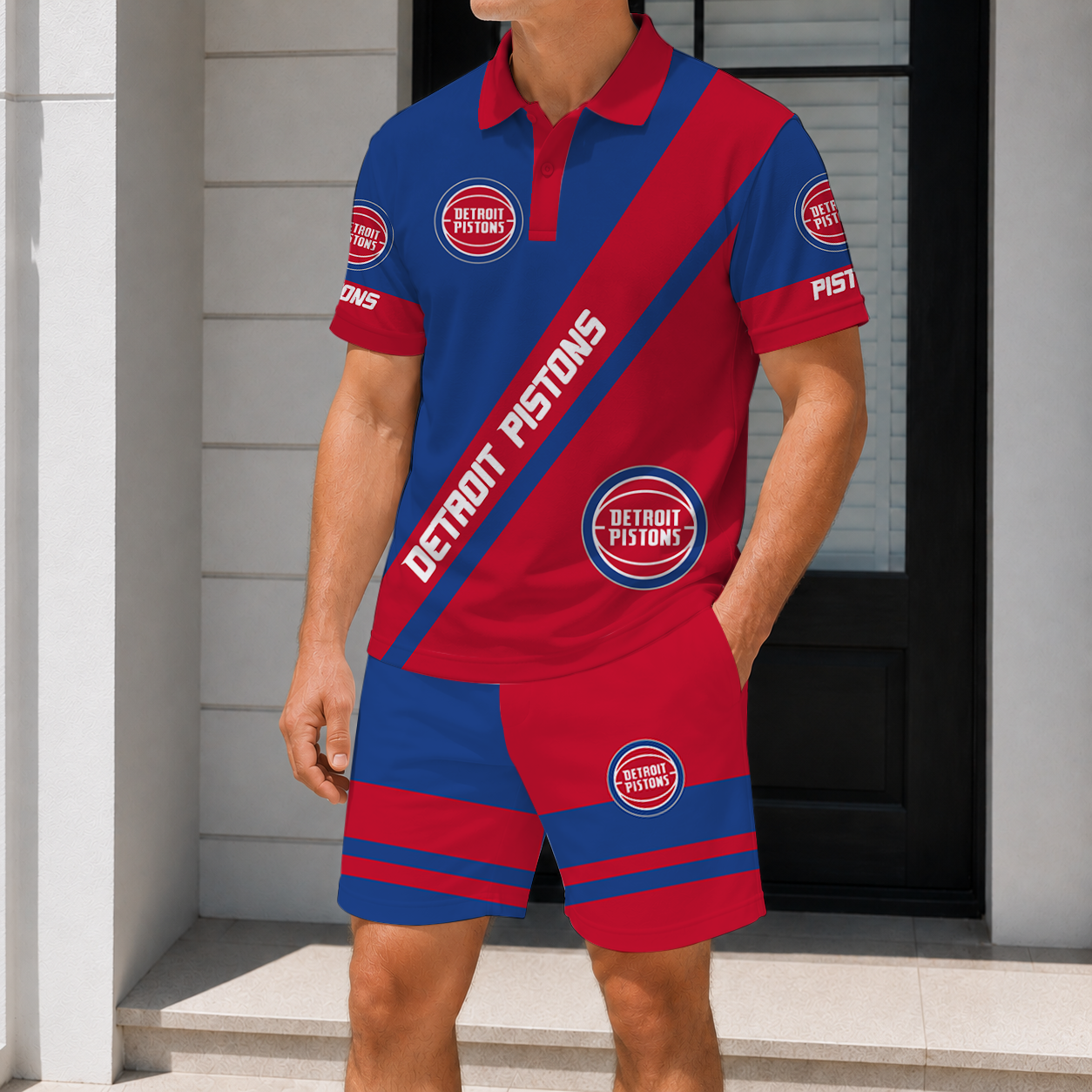 LIMITED EDITION - NEW CUSTOMIZED NBA14 DPI DETROIT PISTONS POLO SHIRT & SHORT PANTS SET