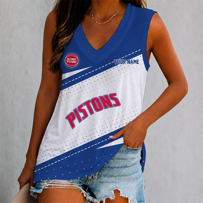 VIRAL EDITION - NEW CUSTOMIZED NBA14 DPI DETROIT PISTONS WOMEN'S V-NECK TANK TOP