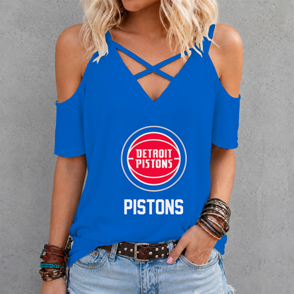 LIMITED EDITION - NEW CUSTOMIZED NBA14 DPI DETROIT PISTONS CRISS CROSS V-NECK TOP