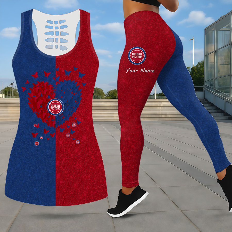 LIMITED EDITION - NEW CUSTOMIZED NBA14 DPI DETROIT PISTONS LEGGINGS & HOLLOW TANK TOP SET