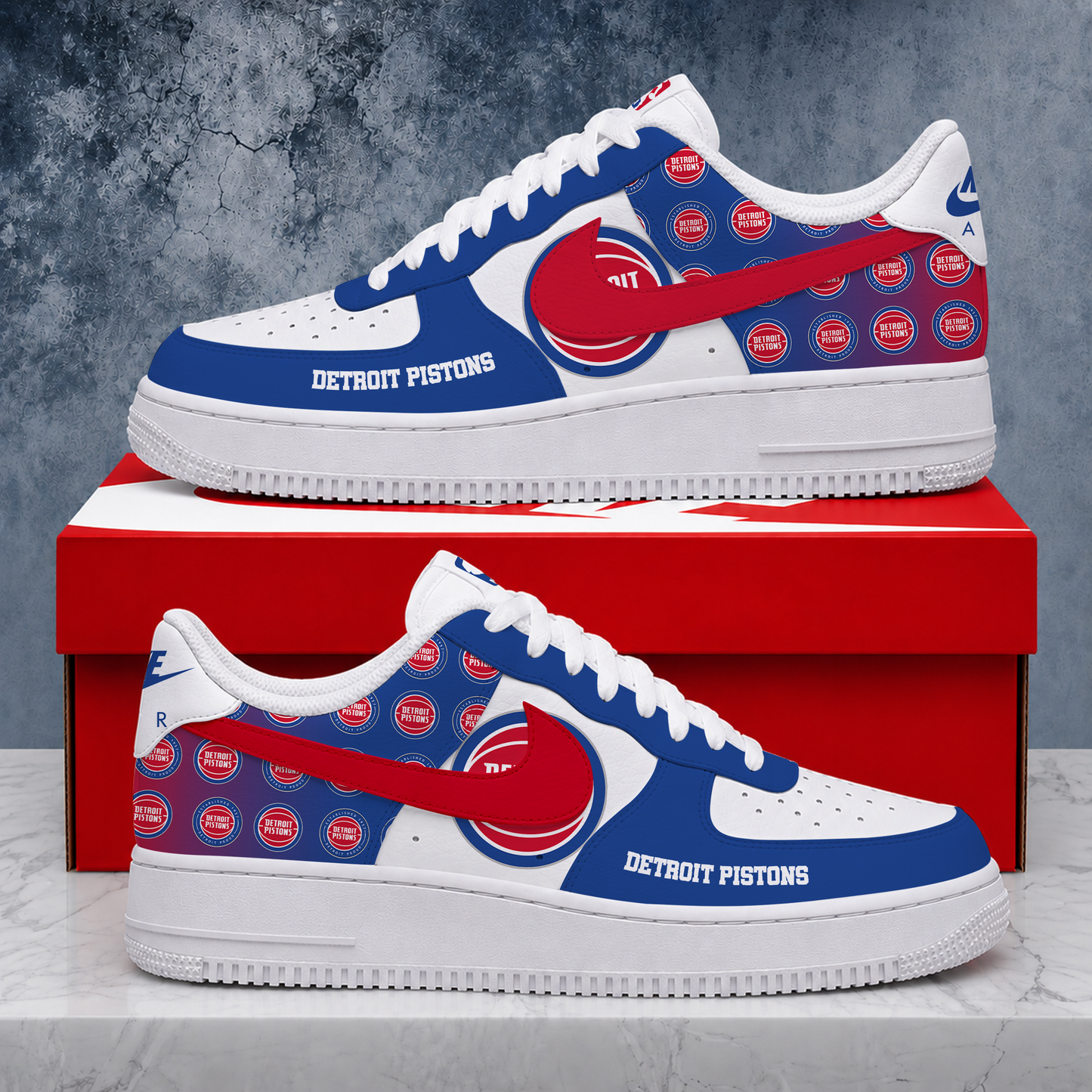 LIMITED EDITION - NEW CUSTOMIZED NBA14 DPI DETROIT PISTONS AF1 SNEAKERS