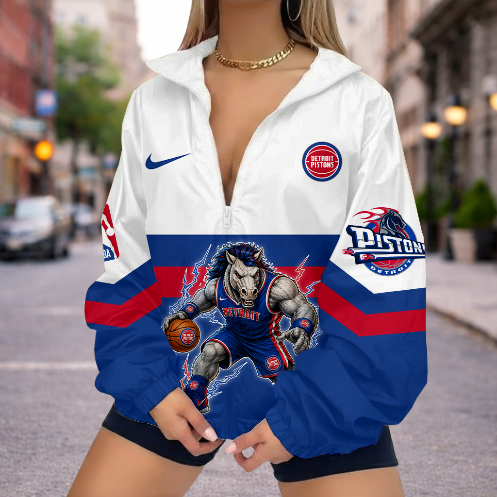 VIRAL EDITION - NEW CUSTOMIZED NBA14 DPI DETROIT PISTONS V-NECK ZIPPER SWEATSHIRT JACKET