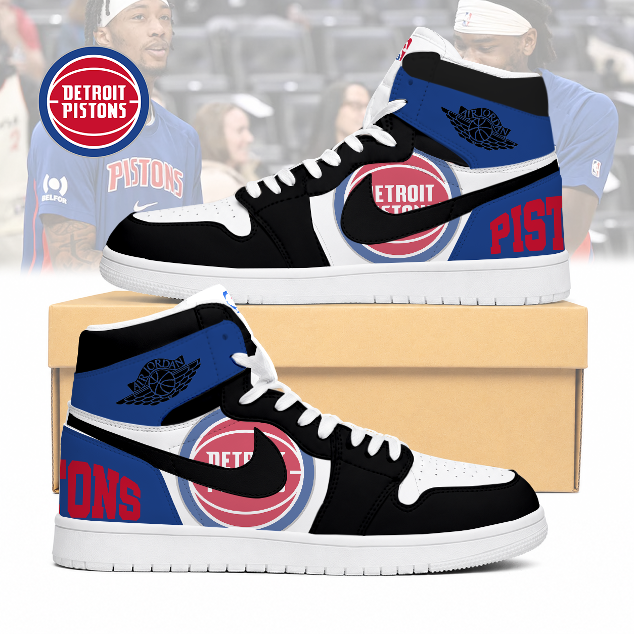 LIMITED EDITION - NEW CUSTOMIZED NBA14 DPI DETROIT PISTONS AIR JORDAN SNEAKERS