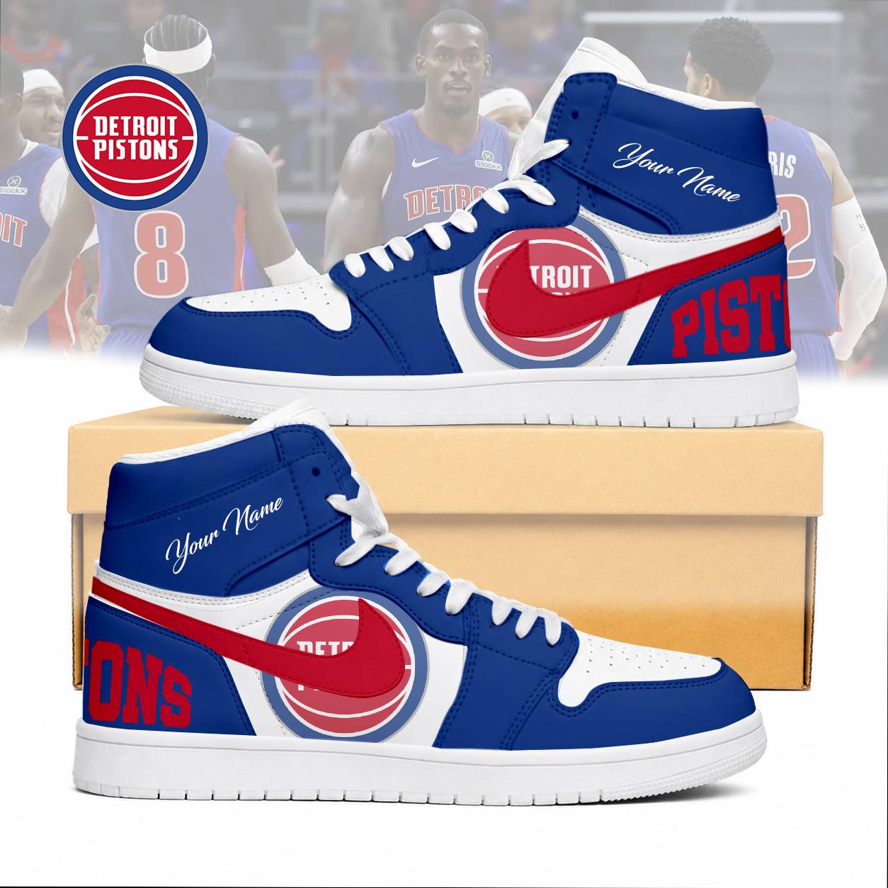 LIMITED EDITION - NEW CUSTOMIZED NBA14 DPI DETROIT PISTONS AIR JORDAN SNEAKERS