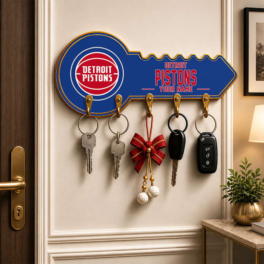 [HOT DEAL] NEW CUSTOMIZED NBA14 DPI DETROIT PISTONS WALL KEY HOLDER FOR HOME