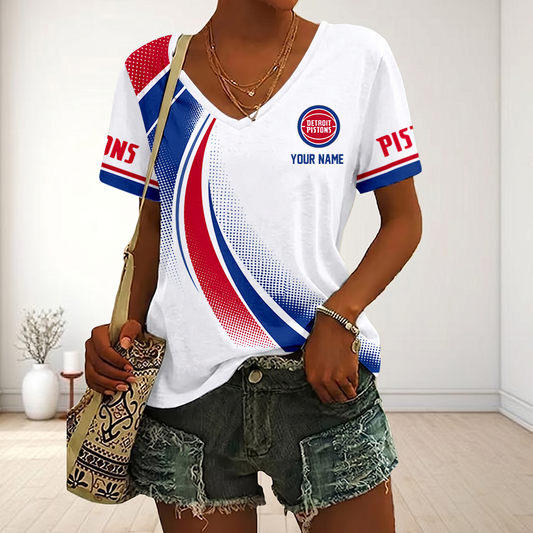 FINAL SALE - NEW CUSTOMIZED NBA14 DPI DETROIT PISTONS V-NECK FEMALE SHIRT