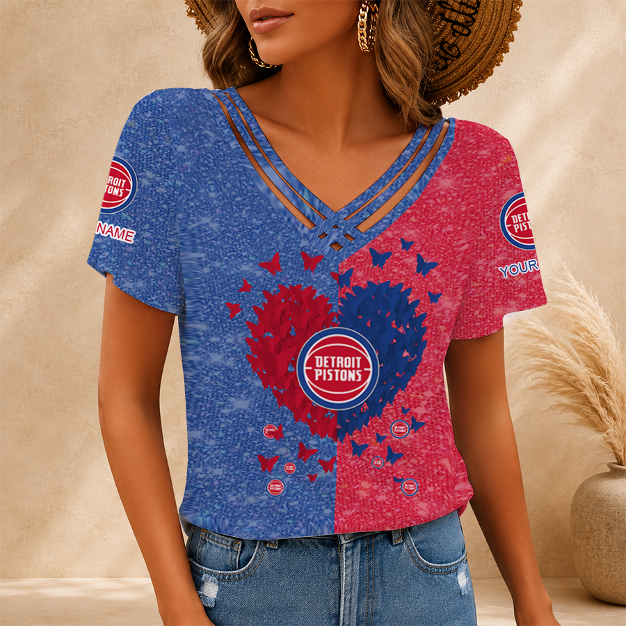 LIMITED EDITION - NEW CUSTOMIZED NBA14 DPI DETROIT PISTONS V-NECK SHIRT