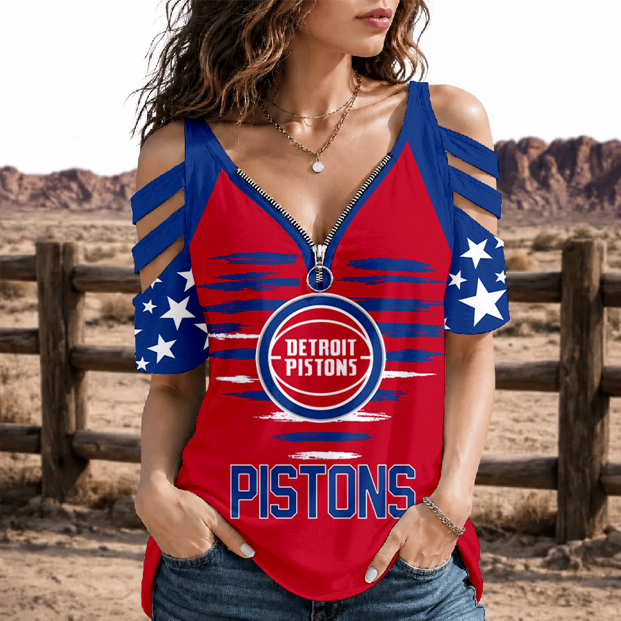 [HOT DEAL] NEW CUSTOMIZED NBA14 DPI DETROIT PISTONS STRAPPY COLD-SHOULDER TOP