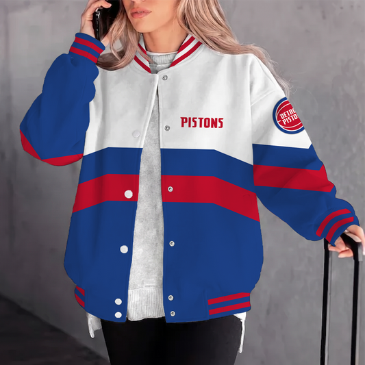[HOT DEAL] NEW CUSTOMIZED NBA14 DPI DETROIT PISTONS BASEBALL JACKET, SATIN VARSITY JACKET