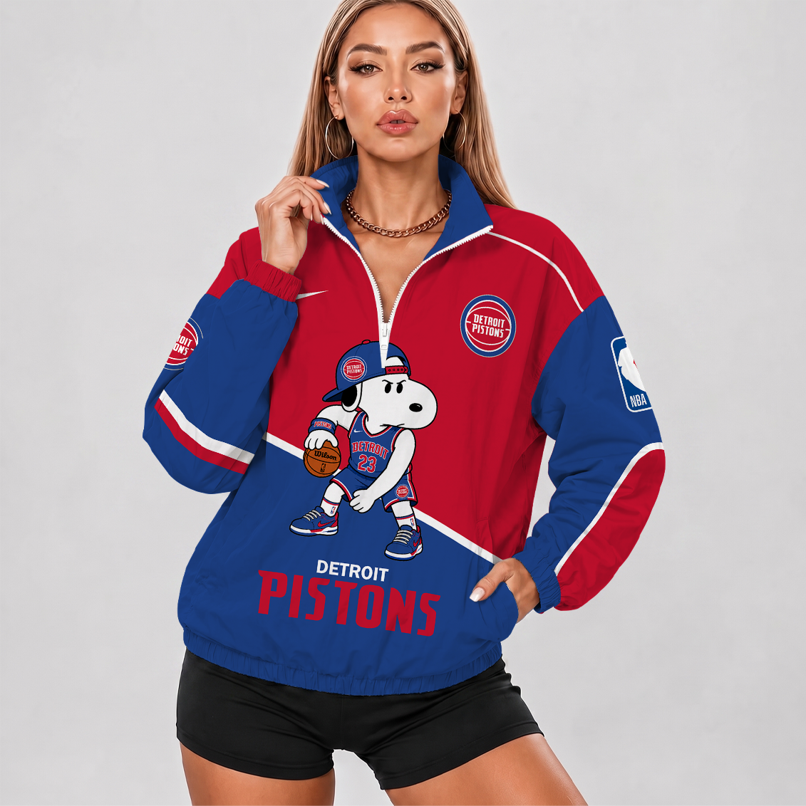 [HOT DEAL] NEW CUSTOMIZED NBA14 DPI DETROIT PISTONS V-NECK ZIPPER SWEATSHIRT JACKET