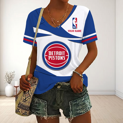 LIMITED EDITION - NEW CUSTOMIZED NBA14 DPI DETROIT PISTONS V-NECK FEMALE SHIRT