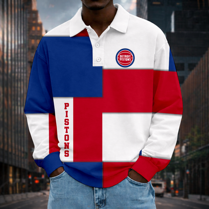 LIMITED EDITION - NEW CUSTOMIZED NBA14 DPI DETROIT PISTONS MEN LONG SLEEVE POLO