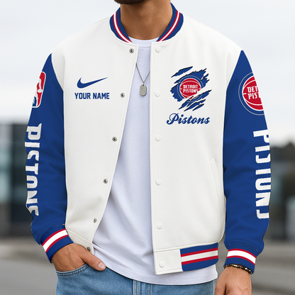 LIMITED EDITION - NEW CUSTOMIZED NBA14 DPI DT PISTONS BASEBALL JACKET, SATIN VARSITY JACKET