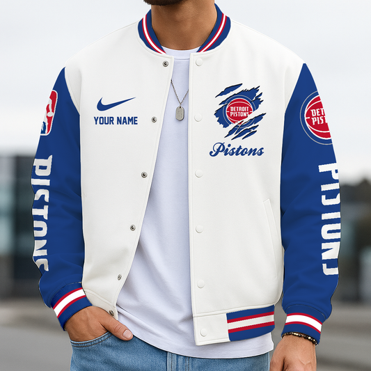 LIMITED EDITION - NEW CUSTOMIZED NBA14 DPI DT PISTONS BASEBALL JACKET, SATIN VARSITY JACKET