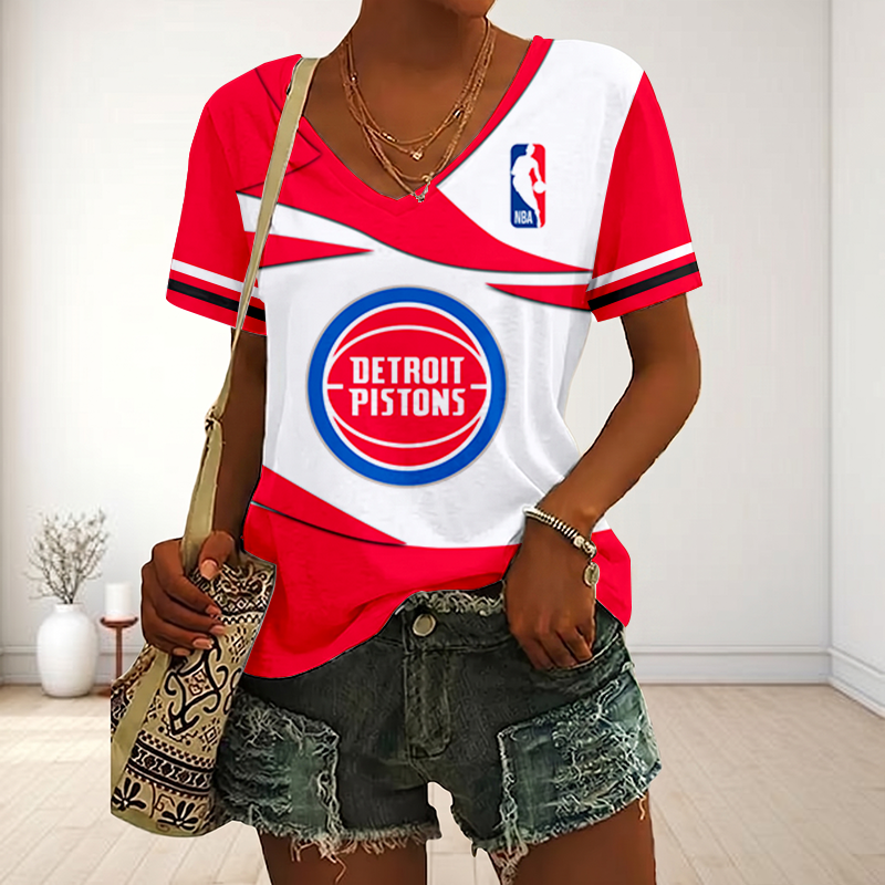 LIMITED EDITION - NEW CUSTOMIZED NBA14 DPI DETROIT PISTONS V-NECK FEMALE SHIRT