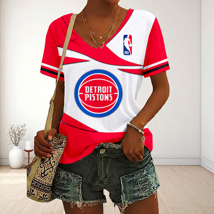 LIMITED EDITION - NEW CUSTOMIZED NBA14 DPI DETROIT PISTONS V-NECK FEMALE SHIRT