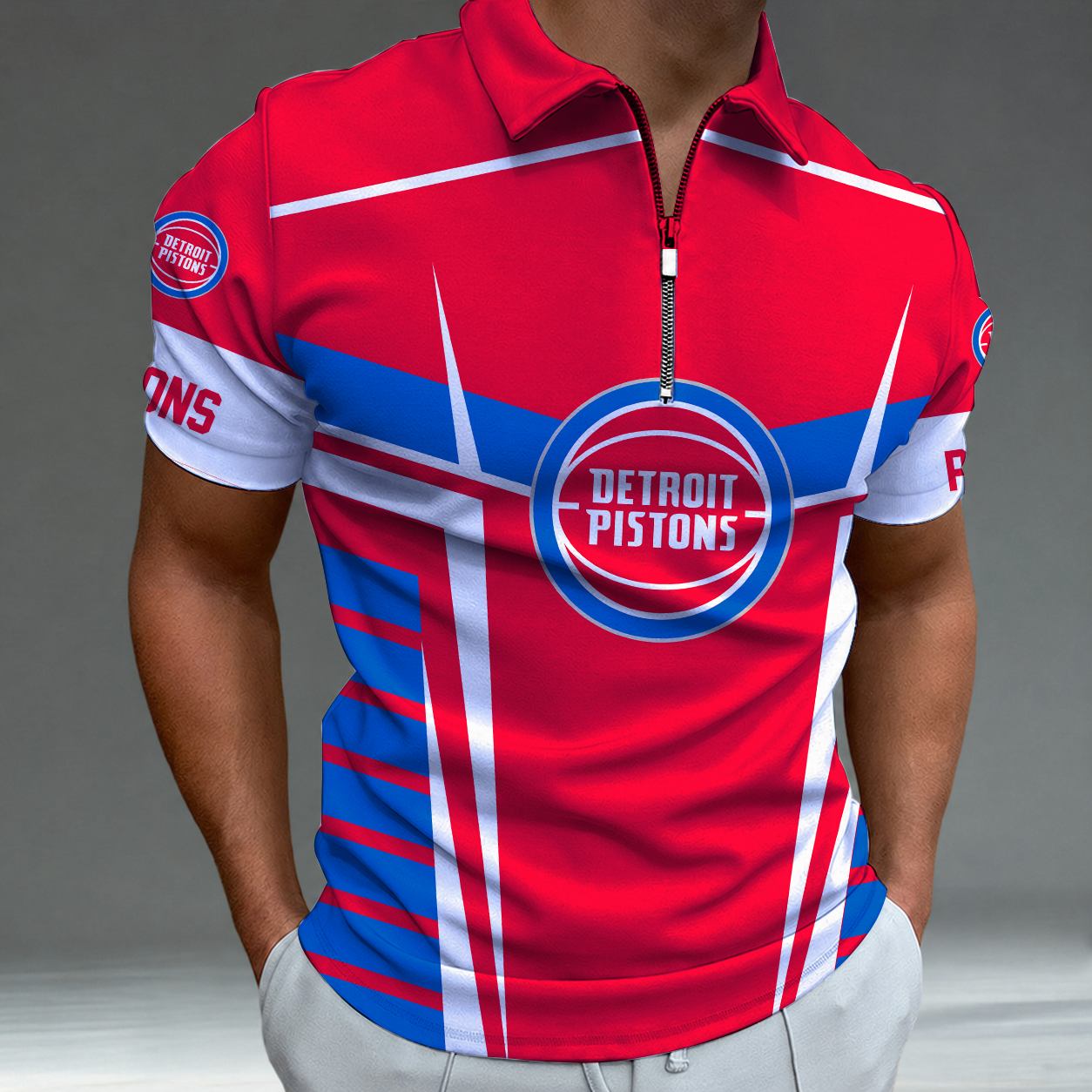 [HOT DEAL] NEW CUSTOMIZED NBA14 DPI DETROIT PISTONS ZIP POLO SHIRT