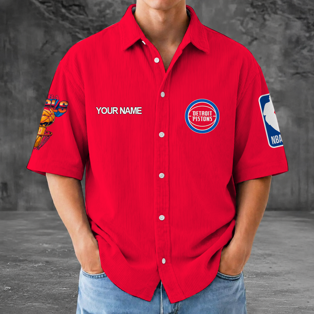 [HOT DEAL] NEW CUSTOMIZED NBA14 DPI DETROIT PISTONS SEERSUCKER BUTTON SHIRT