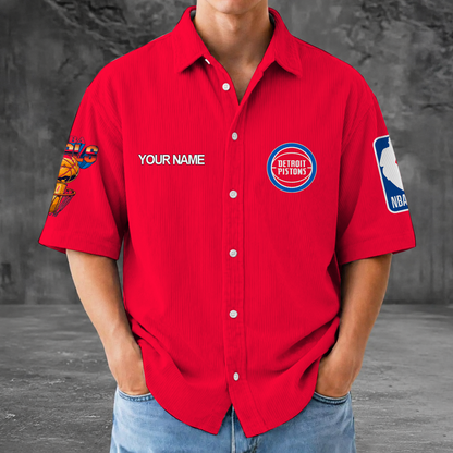 [HOT DEAL] NEW CUSTOMIZED NBA14 DPI DETROIT PISTONS SEERSUCKER BUTTON SHIRT