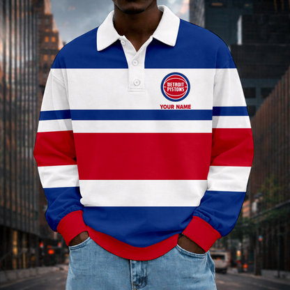 LIMITED EDITION - NEW CUSTOMIZED NBA14 DPI DT PISTONS MEN LONG SLEEVE POLO