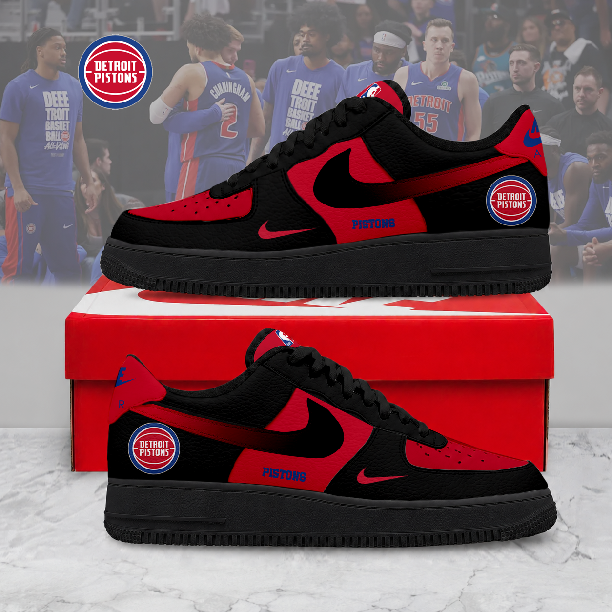LIMITED EDITION - NEW CUSTOMIZED NBA14 DPI DETROIT PISTONS AF1 SNEAKERS