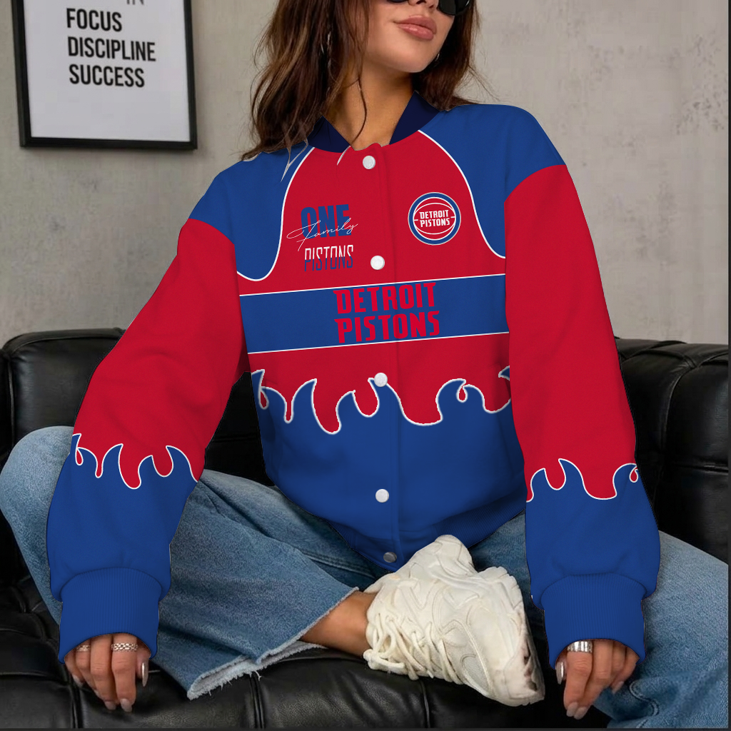 LIMITED EDITION - NEW CUSTOMIZED NBA14 DPI DETROIT PISTONS BASEBALL JACKET, SATIN VARSITY JACKET