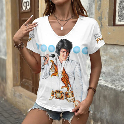 [FAN FAVORITE] NEW CUSTOMIZED ELVIS PRESLEY V-NECK FEMALE SHIRT