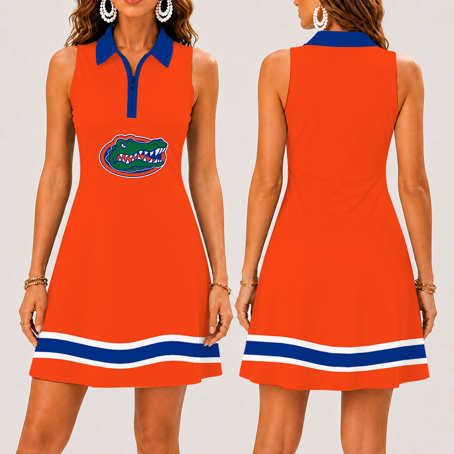 [FAN FAVORITE] NEW CUSTOMIZED NCAA MAM14 FLG FLORIDA GATORS STRAPPY WOMEN'S ZIP SLEEVELESS POLO DRESS