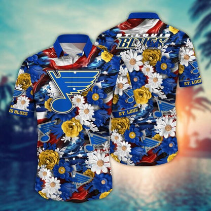 VIRAL EDITION - NEW CUSTOMIZED NHL14 SLB ST. LOUIS BLUES INDEPENDENCE DAY UNISEX HAWAIIAN SHIRT