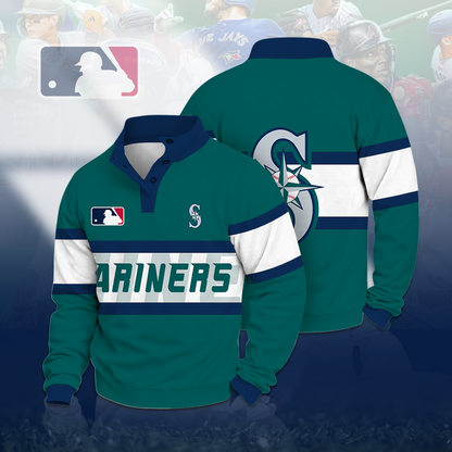 LIMITED EDITION - NEW CUSTOMIZED MLB14 SMS SEATTLE MARINERS BUTTON QUARTER PLACKET SWEATSHIRT