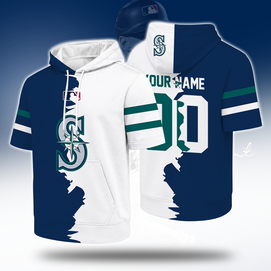 LIMITED EDITION - NEW CUSTOMIZED MLB14 SMS SEATTLE MARINERS SHORT SLEEVE HOODIE