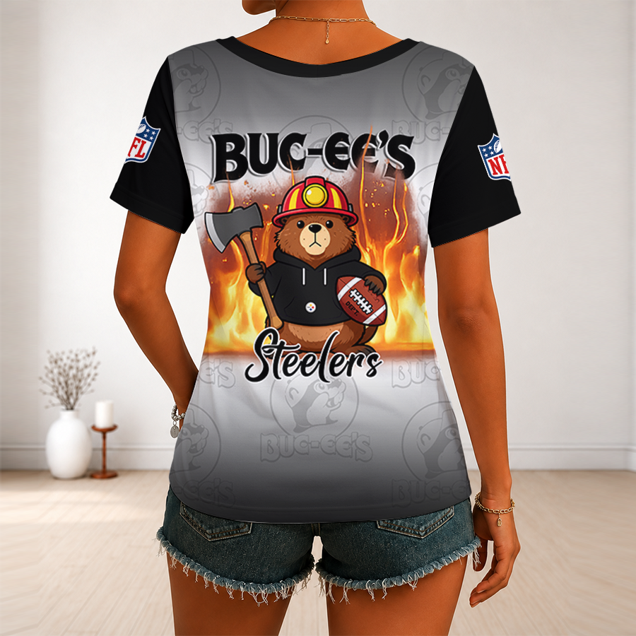 [SPECIAL OFFER] NEW CUSTOMIZED NFL14 PSB PITTSBURGH STEELERS BUC-EE'S V-NECK FEMALE SHIRT