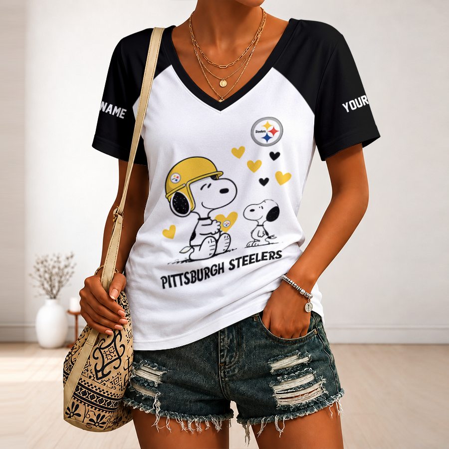 [SPECIAL OFFER] NEW CUSTOMIZED NFL14 PSB PITTSBURGH STEELERS V-NECK FEMALE SHIRT