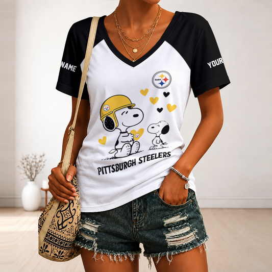 [SPECIAL OFFER] NEW CUSTOMIZED NFL14 PSB PITTSBURGH STEELERS V-NECK FEMALE SHIRT