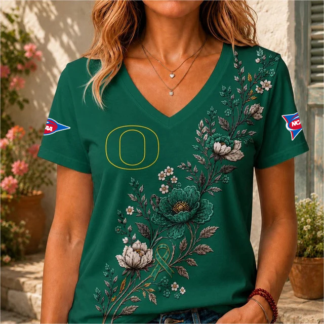 ELITE EDITION - NEW CUSTOMIZED NCAA FBS14 OGD OREGON DUCKS V-NECK FEMALE SHIRT